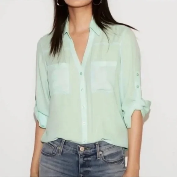 Express Turquoise Button-Down Shirt - Picture 3 of 7